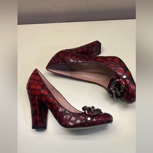 Pura lopez red leather heels NWT and box holiday party gift ready retro